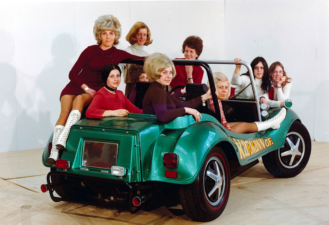 Karmann Beach Buggy rantakirpun mainoskuva vuodelta 1970. Kuva ja copyright: Volkswagen AG.