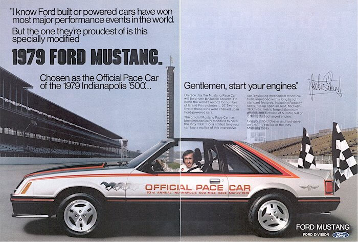 1979 Ford Mustang Indy 500 Official Pace Car Jackie Steward. Kuva: ussiefordadverts, lisenssi: CCBYND20.