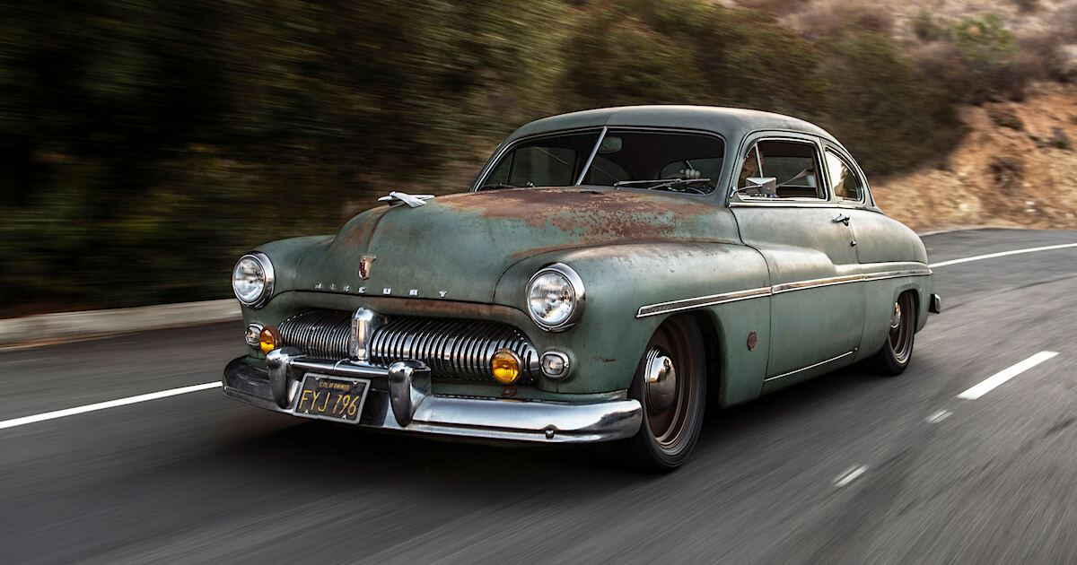 1949 Mercury Coupe Derelict Teslan sähkömoottorilla. Kuva ja copyright: ICON.