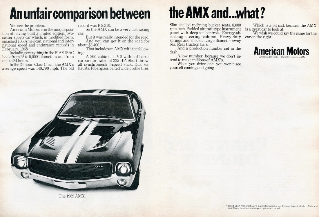 Vuosimallin 1969 AMC AMX:n mainosjuliste