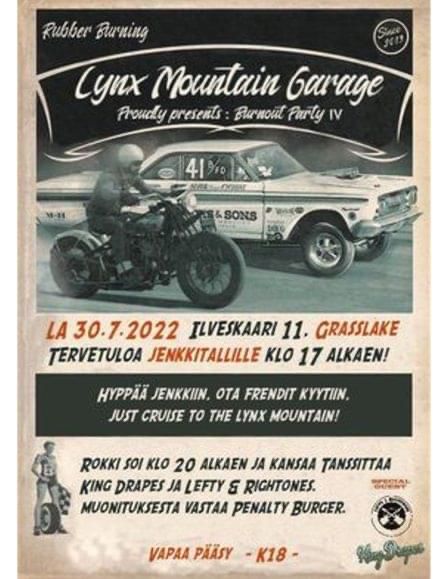 Lynx Mountain Garage Burnout Party 2022 juliste