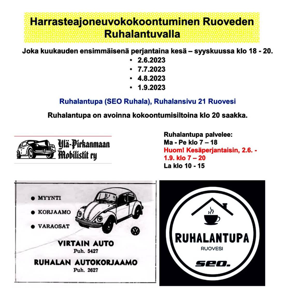 Harrasteajoneuvot Ruhalantuvalla mainosjuliste