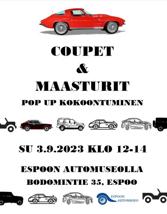 Coupet ja maasturit Espoon automuseolla